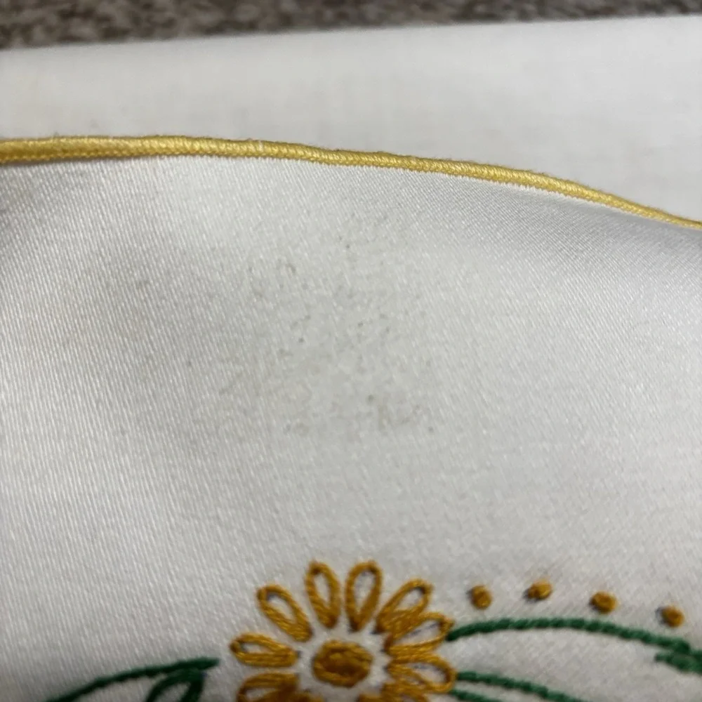 Embroidered Floral Table Dresser Runners Oblong Vintage Yellow Green 2 Sizes
